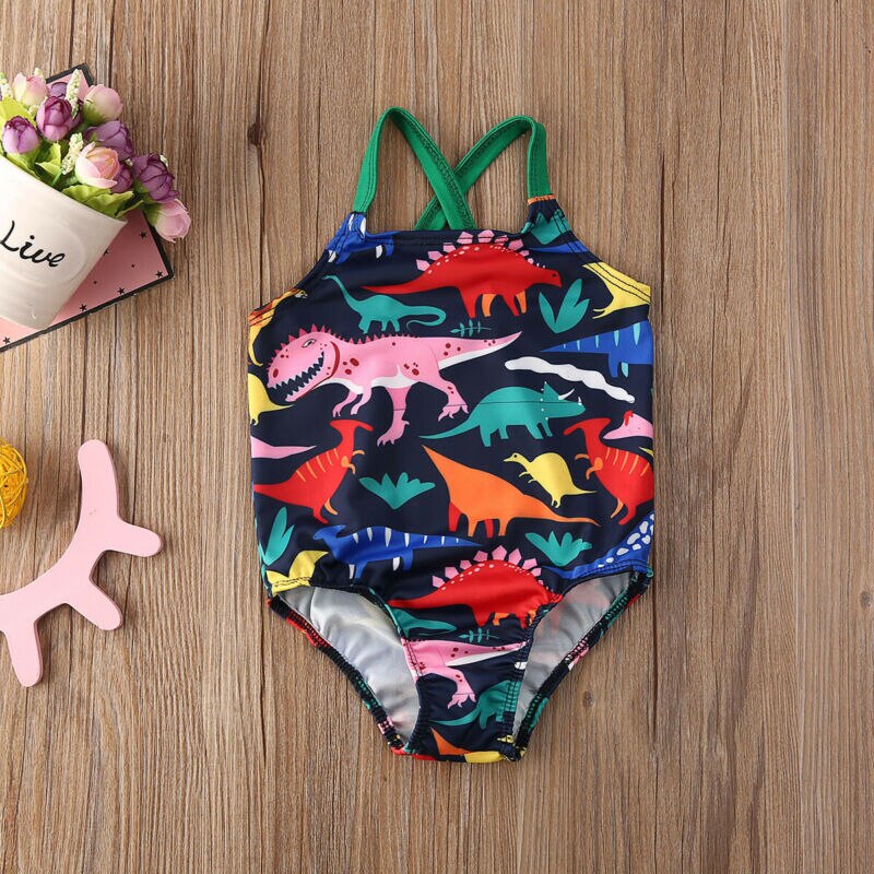 Baby badetøj børn baby piger småbørn dinasour badedragt i et stykke badetøj badedragt bikini tankini svømmekostume 0-24m