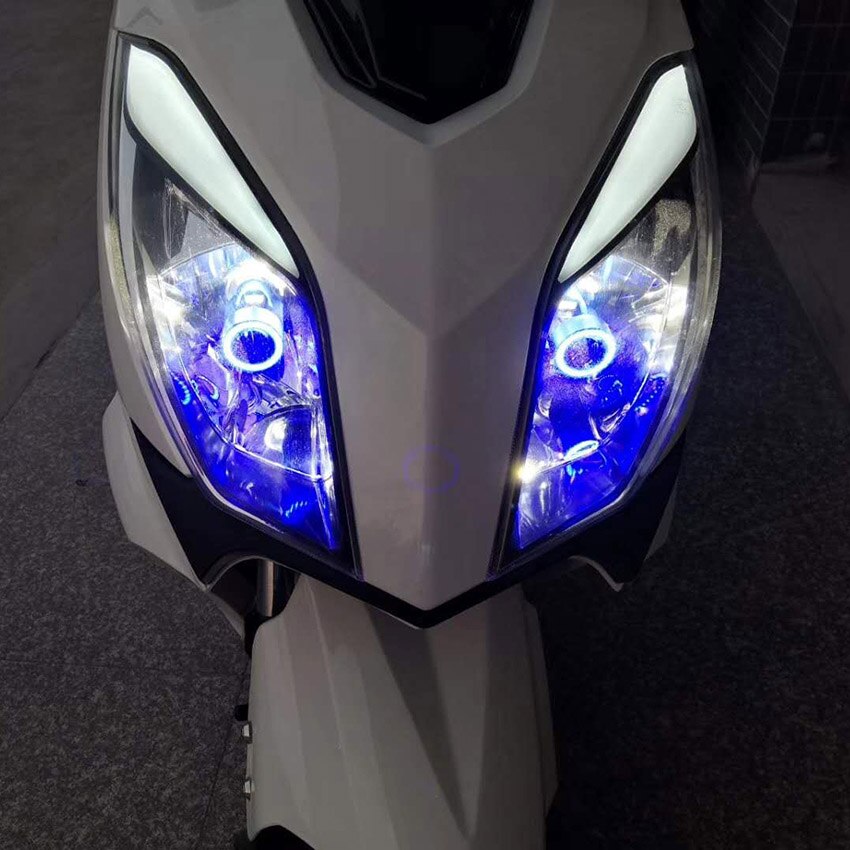 H4 led motorcykel forlygter pærer  h6 ba20d hs1 led motorcykel hoved lampe scooter tilbehør tåge lys med angel eye: H4 / Engleøje blå