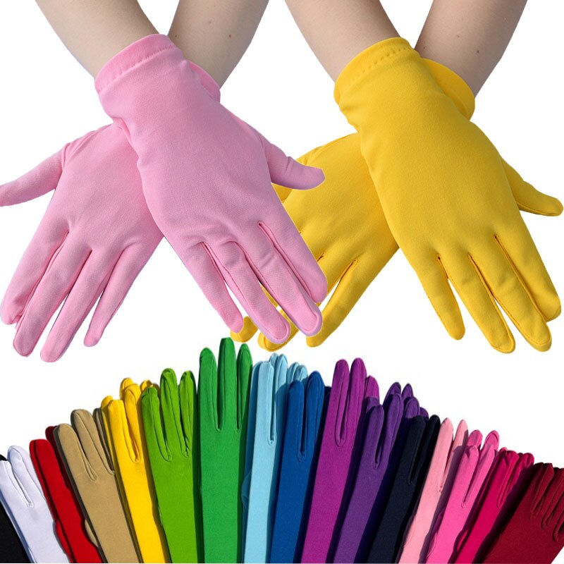 Lady Girl Short Finger Wrist Satin Gloves Evening Party Prom Costume Milk Stretch Gloves Etiquette Finger Mittens Cosplay Gloves