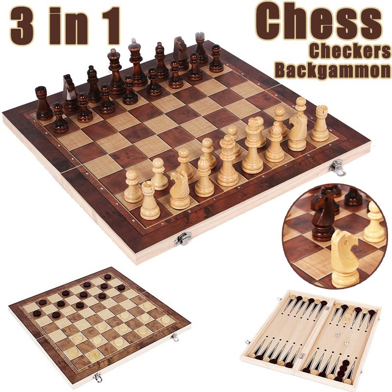 3 In 1 Schaakspel Houten Backgammon Checkers Schaakspel Houten Schaakstukken Met Vouwen Schaakbord Voor Speelgoed Of schaken