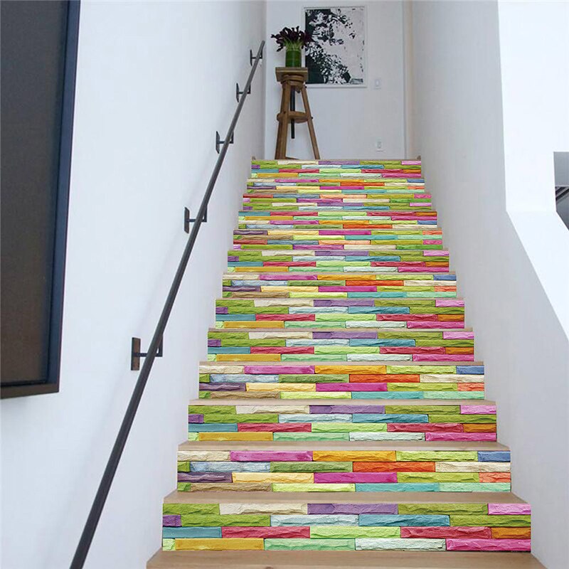 PVC wallpaper rainbow wall tiles simple 13 pieces of DIY stair stickers, step stickers wall stickers