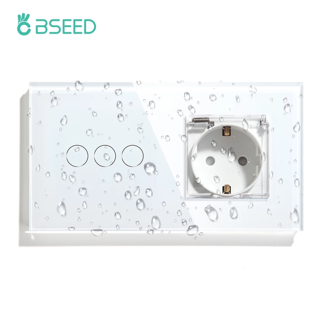 BSEED EU Standard Wasserdichte Steckdose Mit 1/2/3Gang 1 Weg Kristall Glas Panel Licht Schalter für Im Freien Küche Bad