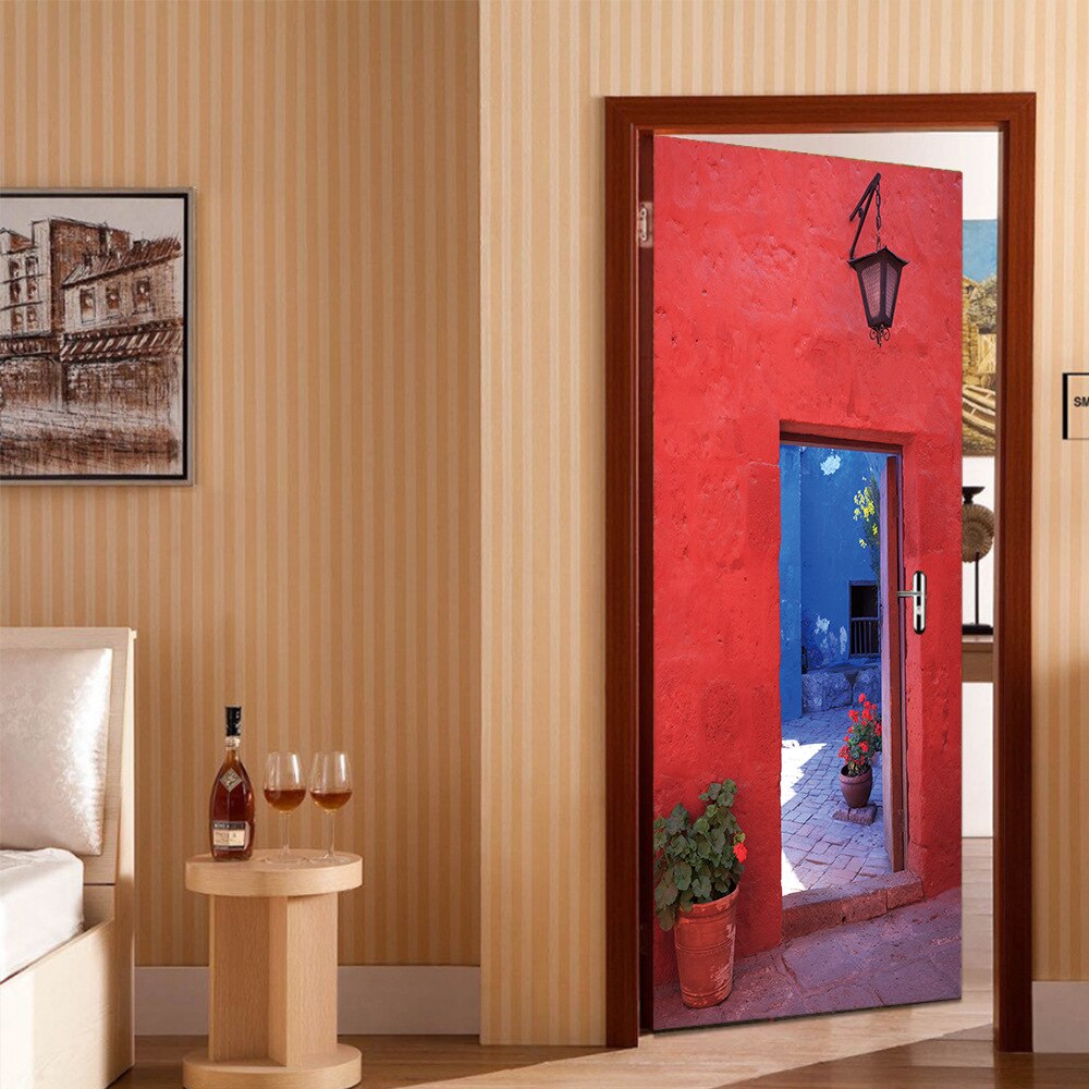 Door in Door 3D Imitation Door Stickers For Livingroom Bedroom Self Adhesive Wallpapers DIY Renovation PVC Door Decal