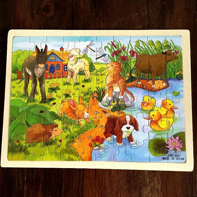 Cartoon 60 Puzzels Kinderen Speelgoed Houten Puzzel Daycare Homeschool Levert Educatief Kids 3d Puzzels Een Stuk: Farm pond