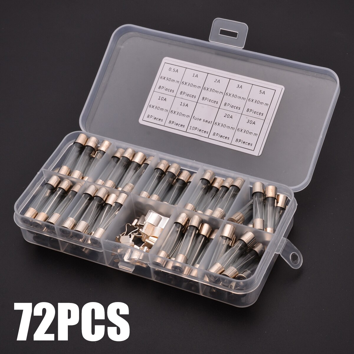 72Stck 0,5 A-30A 250V Glasrohr Sicherung sortiert 6x30mm Flink Elektrische Glas Rohr Sicherung schnelle-schlag Glas Sicherungen Bausatz