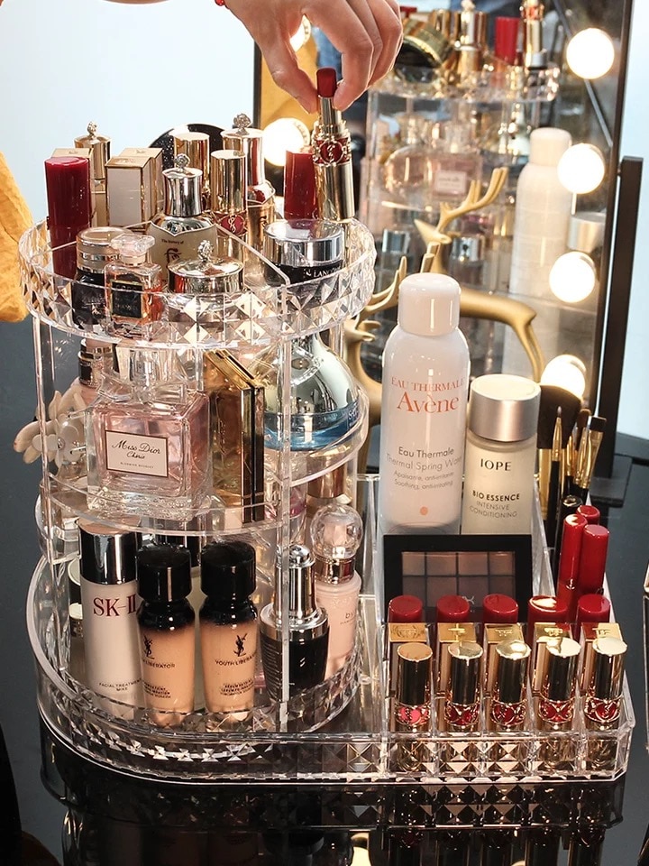 Organisateur De Maquillage Rotatif 360° Transparent - 23x30x23 Cm - Rangement Cosmétique