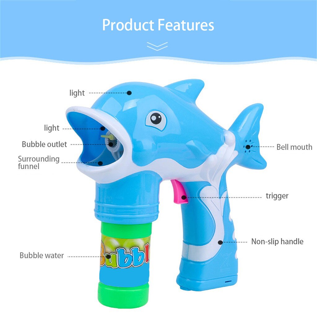 Electric Dolphin Bubble Gun Fully Automatic Children's Cartoon Electric Music Light Dolphin Bubble Machine