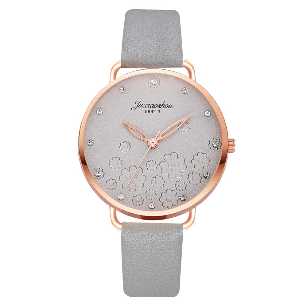Frauen Diamant Uhr Blumen Runden Zifferblatt Armbinde Uhren einstellen Damen Leder Band Quarz Armbanduhr Weibliche Uhr Zegarek Damski: 1pc grau