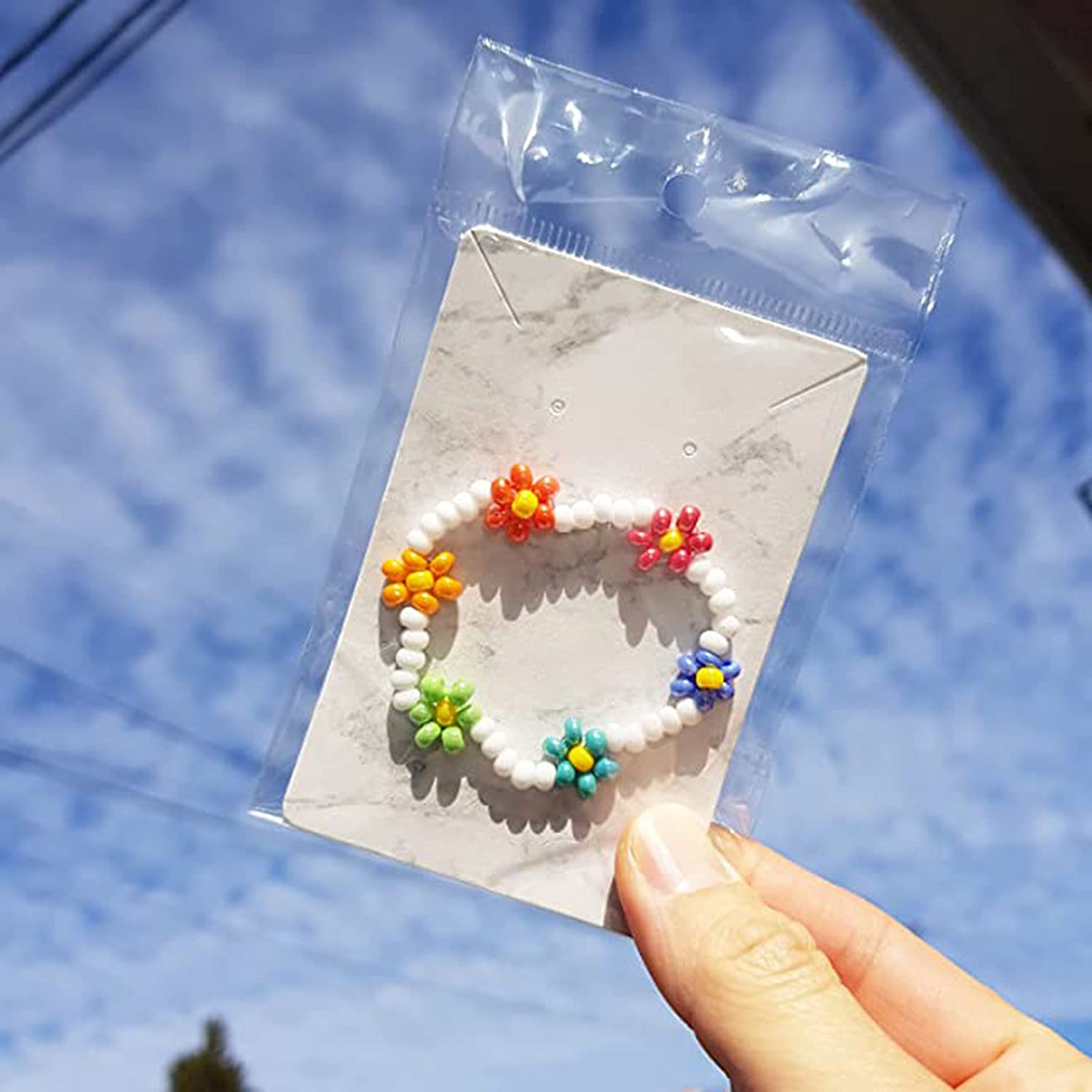 50pcs Paper Earring Display Cards with Self-Seal Bags Colorful Marbling DIY Handmade Packing Cards for Earring Stud Necklace