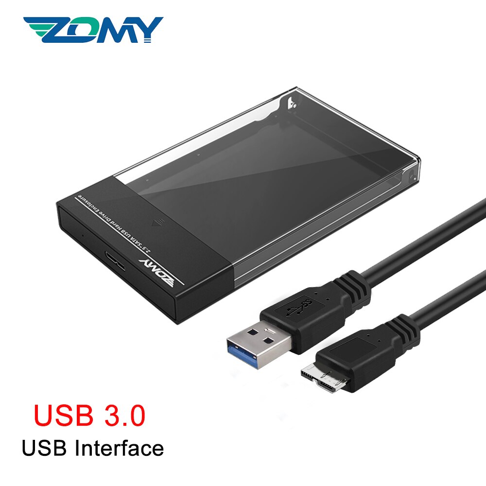 Zomy Black Portable HDD Enclosure 2.5'' SATA to USB 3.1 Transparent External Hard Drive Case Usb3.0 for Laptops Shell SSD Box: USB3.0