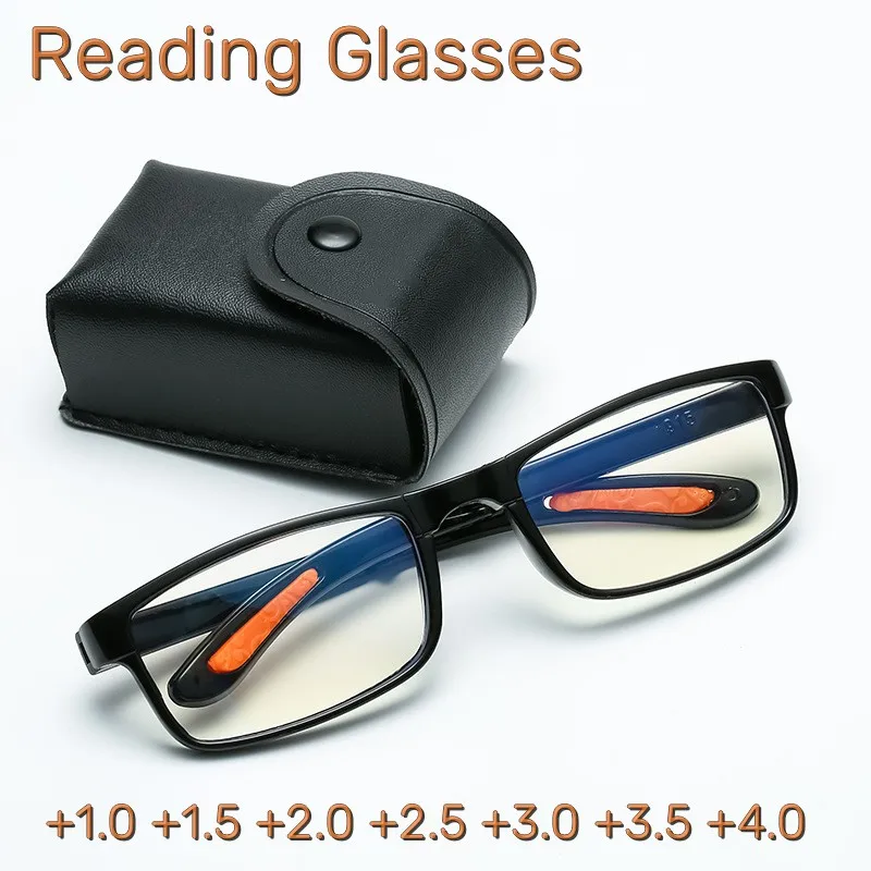 Gafas de lectura plegables con caja para hombre y mujer, lentes de lectura antiluz azul, portátiles, TR90, Farsight, dioptrías + 1,0 + 1,5 a + 4,0