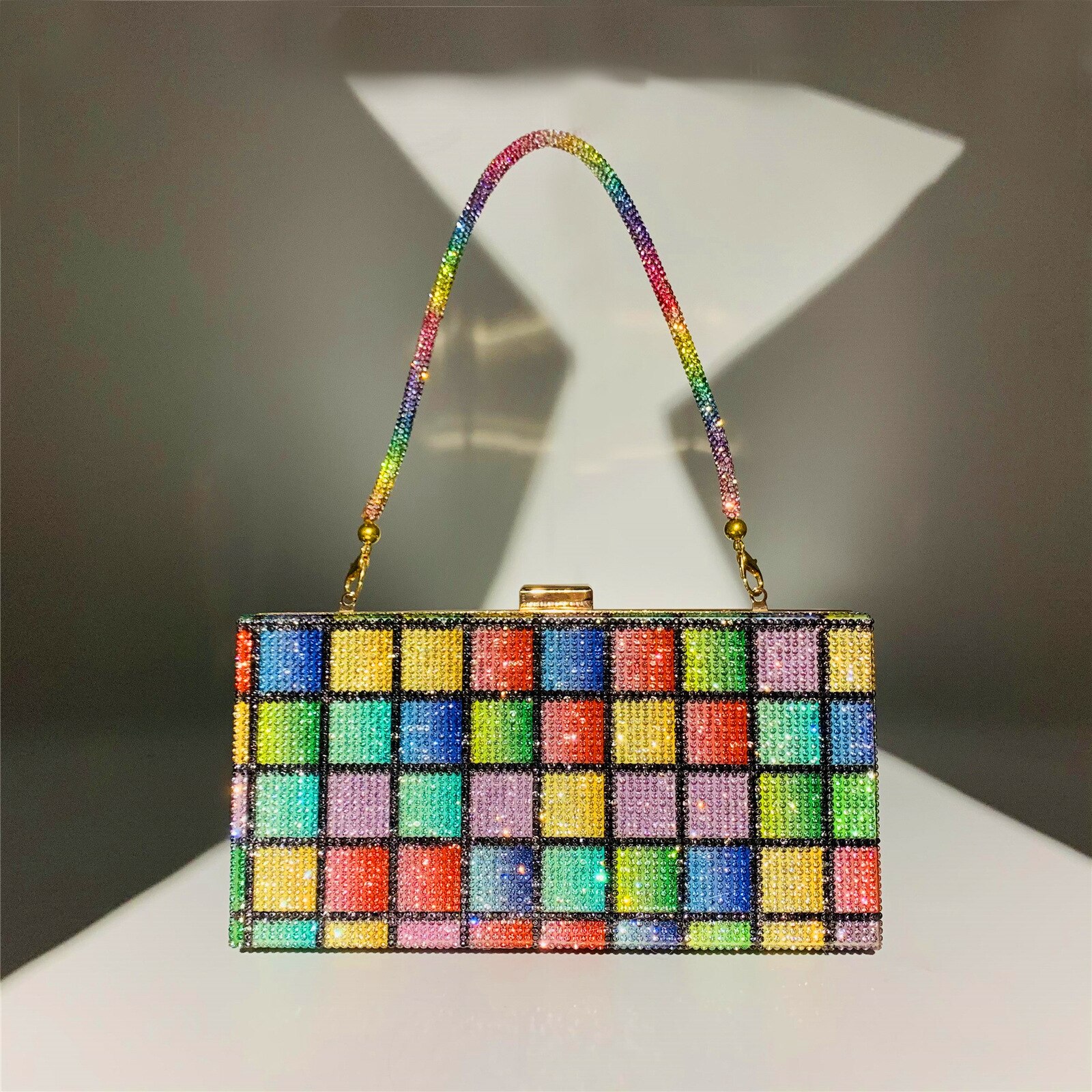 Rainbow Diamond Clutch Bag Party Evening Bag for Women Purse and Handbags Luxury Chain Crossbody Bag Wedding: C