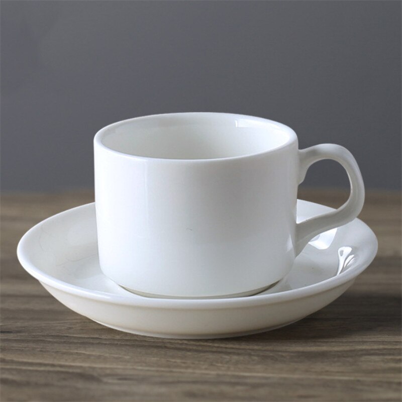 European Ceramic Minimalist Coffee Cup with Saucer Set White Porcelain Afternoon Teacup Latte Cappuccino Mug Drinkware: M