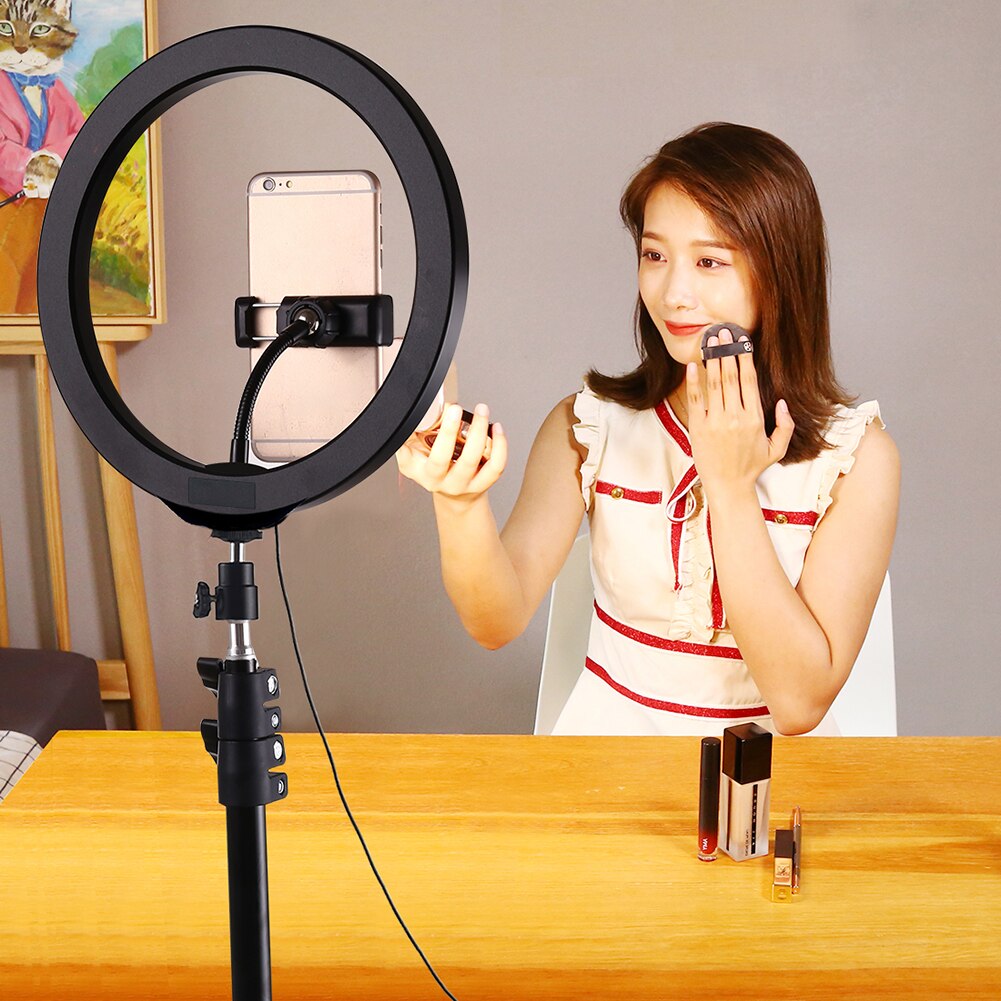 Ring lys fleksibelt stativ klip mobiltelefon holder med fastspændingsbase til huawei xiaomi bredde 7-9.5cm smartphone tilbehør