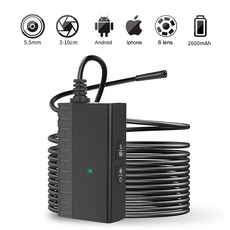 5MP HD Wireless Endoscope Camera 5.5mm Lens With Led Light 10M Hard Cable IP67 Industrial Inspect Borescope For Android iphone