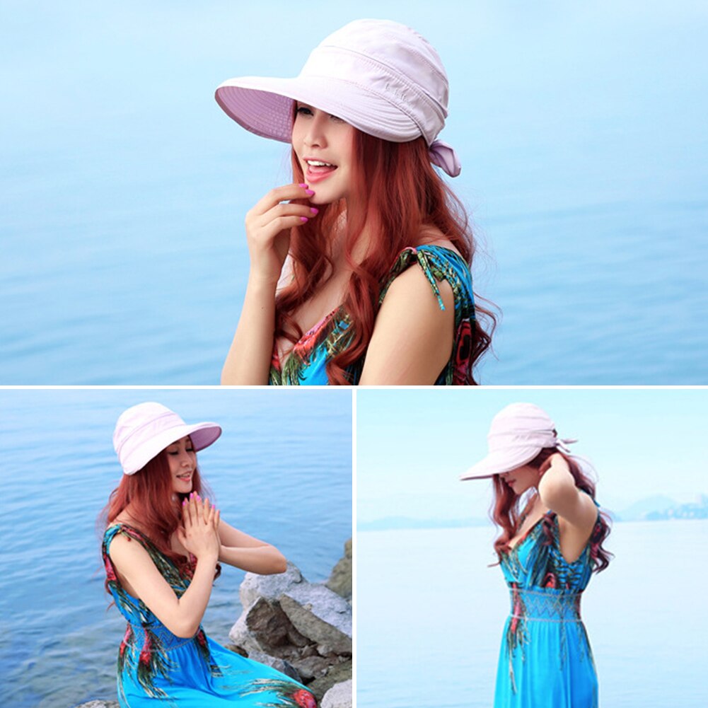 Solhatt utomhus praktiskt vikbart mössa resor sommar vandring strand bowknot damer koreansk stil solid visir