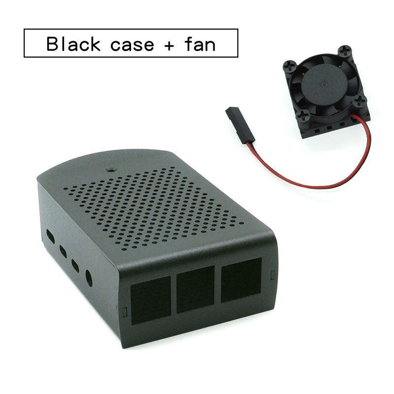 Raspberry Pi 4-carcasa de aleación de aluminio, caja metálica con soporte colgante, soporte para ventilador de refrigeración, destornillador para Raspberry Pi 4 Modelo B: Black plus fan