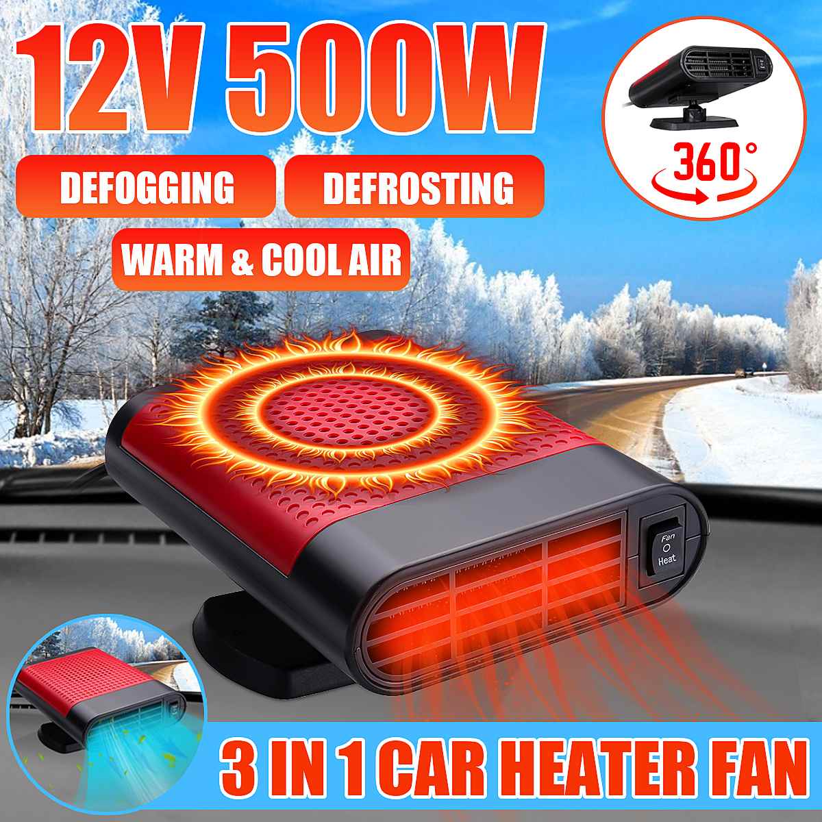 500W Winter Car Heater Universal 12V Car Interior Heating Cooling Cooler Fan Heater Window Mist Remover Portable Air Purifier