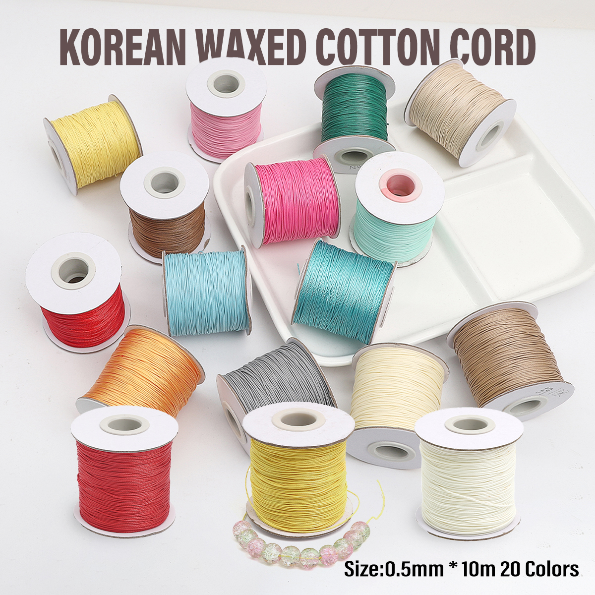 Cordão de algodão encerado coreano 0.5mm, fio encerado, colar, corda, contas para pulseira diy, descobertas de fabricação de jóias, 10 m/lote