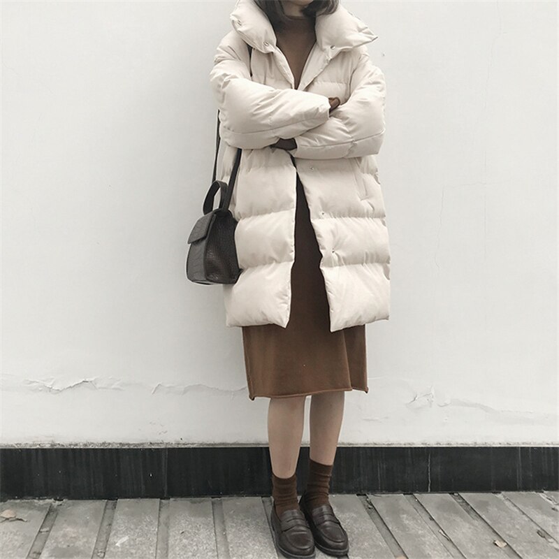 Vinterjakke kvinder boblefrakke streetwear sort lang parka frakke polstret jakke damer quiltet frakke puffede frakker