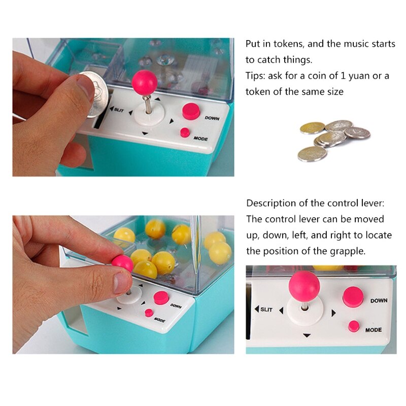 B2EB Mini Claw Machine 2 in 1 Toy Doll Machine Alarm Clock Prize Dispenser Machine Doll Grabber Toy Stimulation Musical Toys