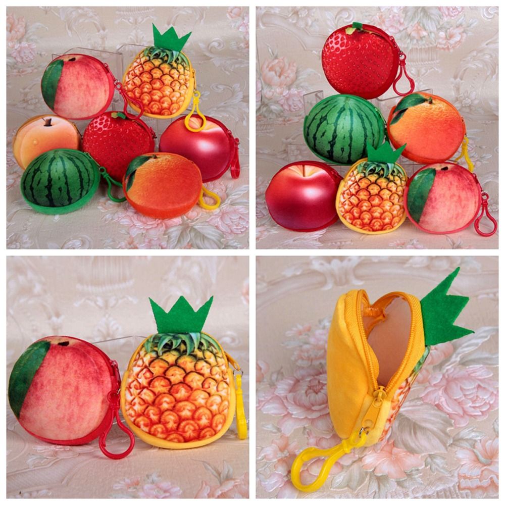 Mini Watermelon Fruit Coin Purse Peach Huangtao Strawberry Card Holder Strawberry Orange Plush Wallet Outdoor