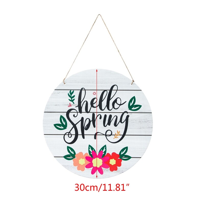 20RC 12 Inch Hello Spring Sign Wooden Rustic Front Door Hanger Festival Wall Hanging