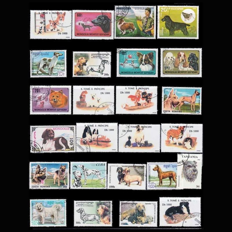 Hunde , 50 stk/parti, alle forskellige fra mange lande, ingen gentagelse, ubrugte frimærker til indsamling