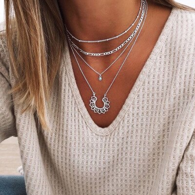 Bohemian Multi-schicht Metall Runde Shell Schmetterling Mond Quer Fisch Halskette Choker Frauen Strand Einfache Halskette Schmuck: 94