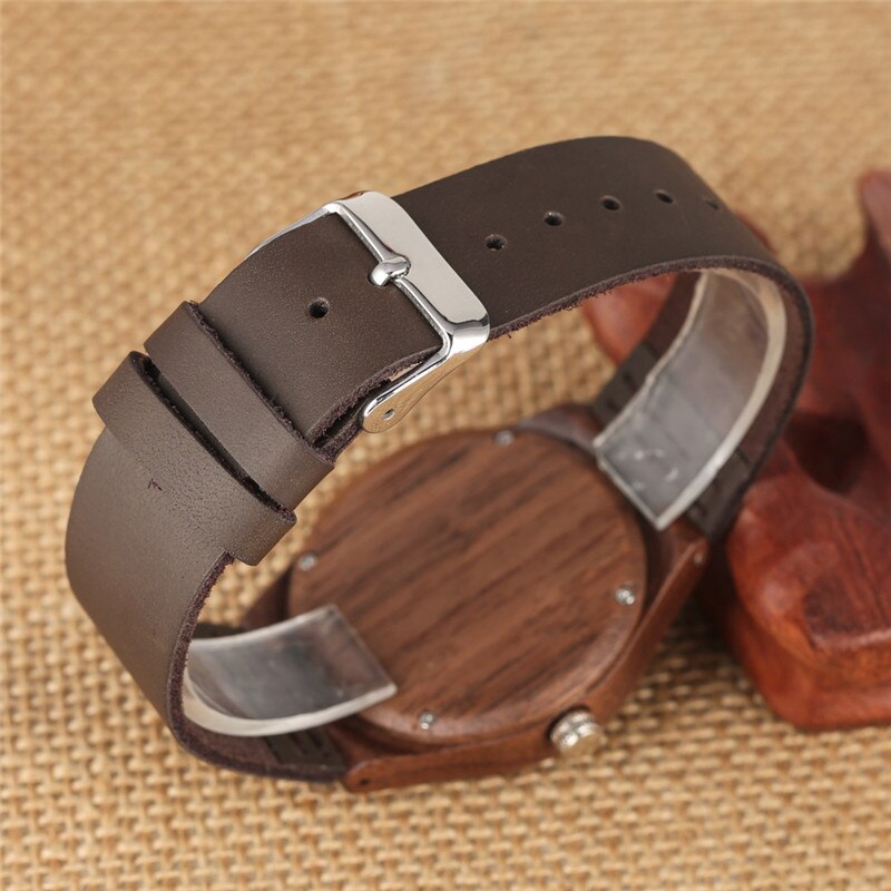 Relógio Casal Relógio de Quartzo Pulseira de Couro Feitos À Mão de madeira Walnut Madeira Relógios Oco Dial reloj parágrafo parej Presente do Amante Dia Dos Namorados