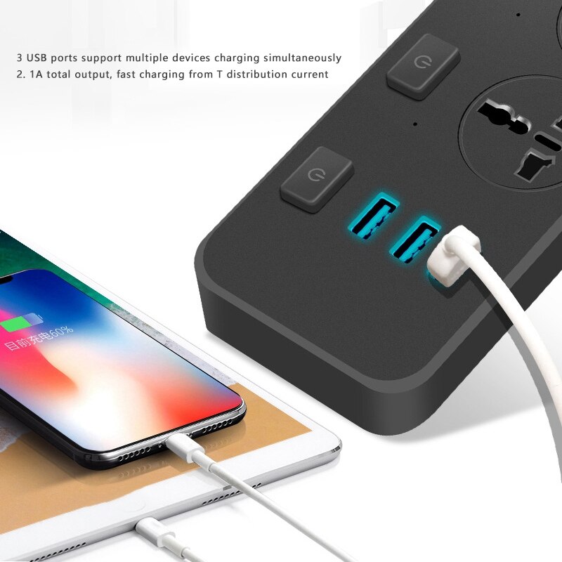 Power Strip with USB with 3 Outlets 3 USB Charger, Multifunction Desktop Charging Station for Home Office Dorm