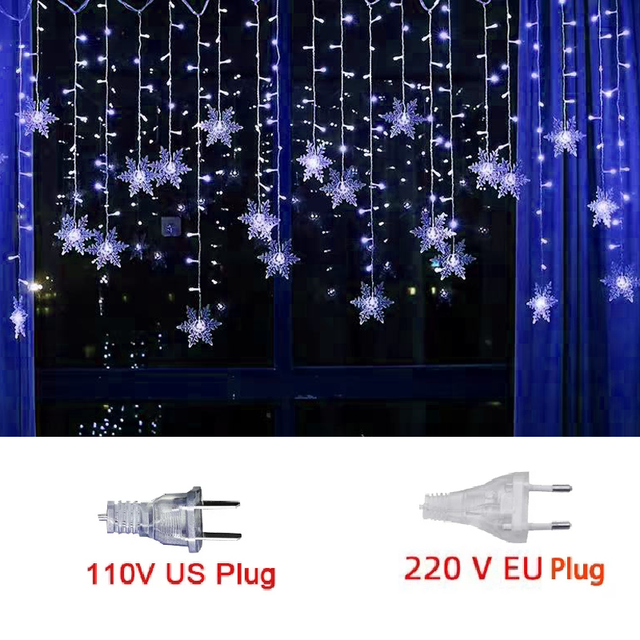 Weihnachten Schneeflocken LED Lichterketten Blinkende Fee Vorhang Lichter Wasserdicht Für Party Hochzeit Weihnachten Dekoration: green / US-Stecker