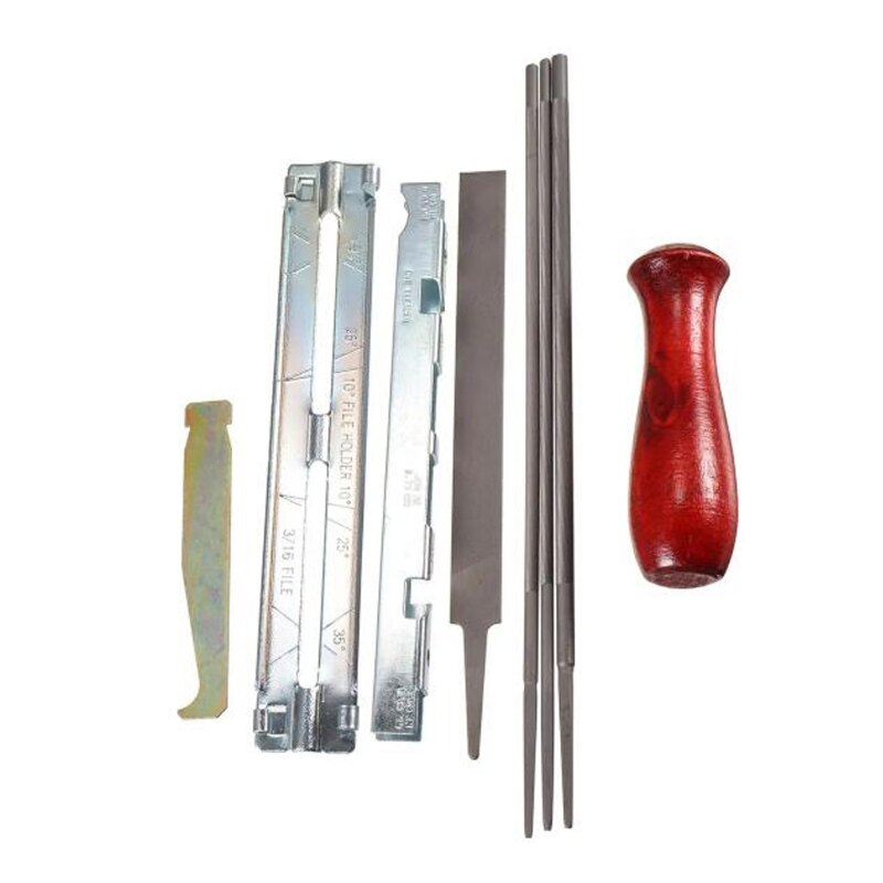 9pcs/set Chainsaw Sharpener Round Flat File Depth Gauge Holder Wooden Handle for Sharpening Filing Maintenance Tools