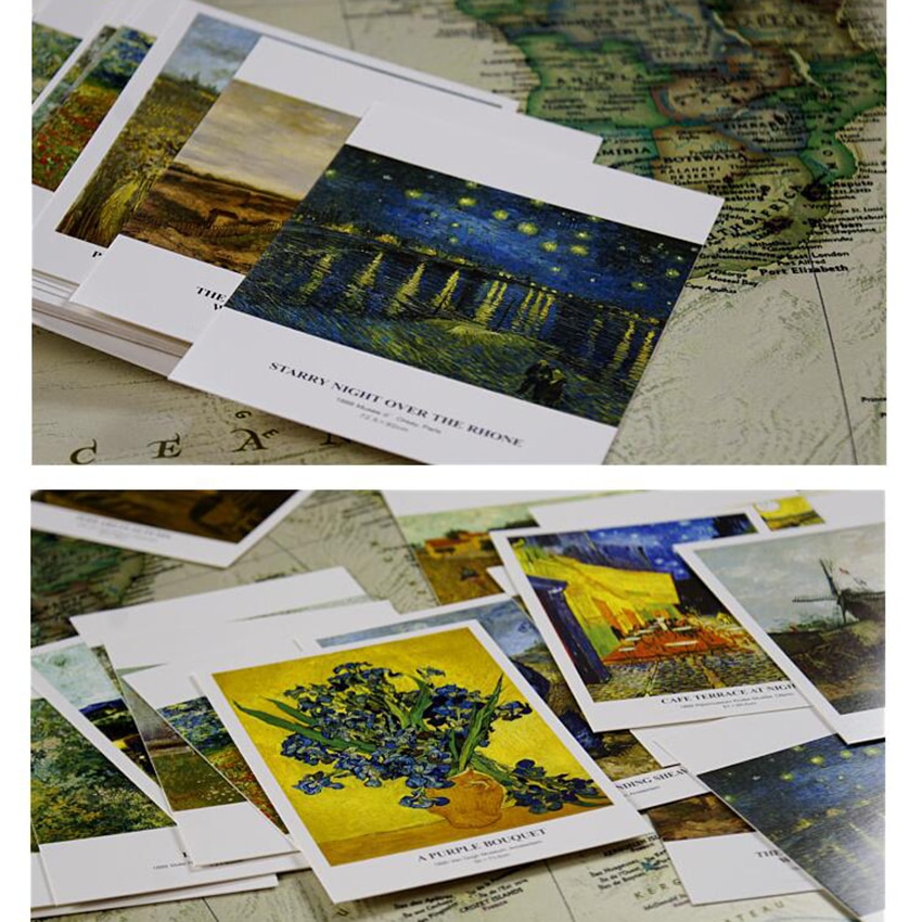 30 pièces/ensemble célèbre peintre peinture à l'huile carte postale tournesol, nuit étoilée, autoportrait, Iris fleur carte postale carte de voeux