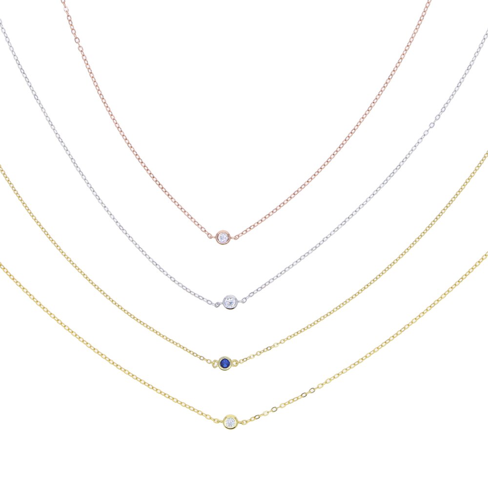 minimal delicate 925 sterling silver single 3MM bezel cz cubic zirconia thin silver chain choker necklace for women jewelry