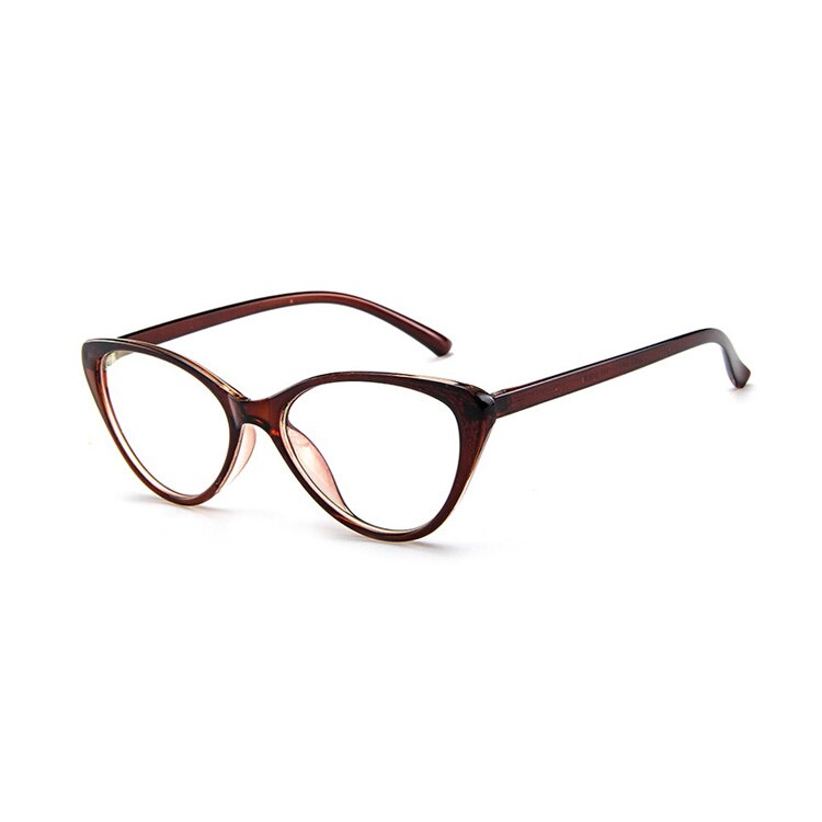 Elbru Cat Eye Glasses Spectacles Frame Women Eyeglasses Computer Myopia Vintage Ladies Eyewear Frame Clear Lens Glasses: Brown