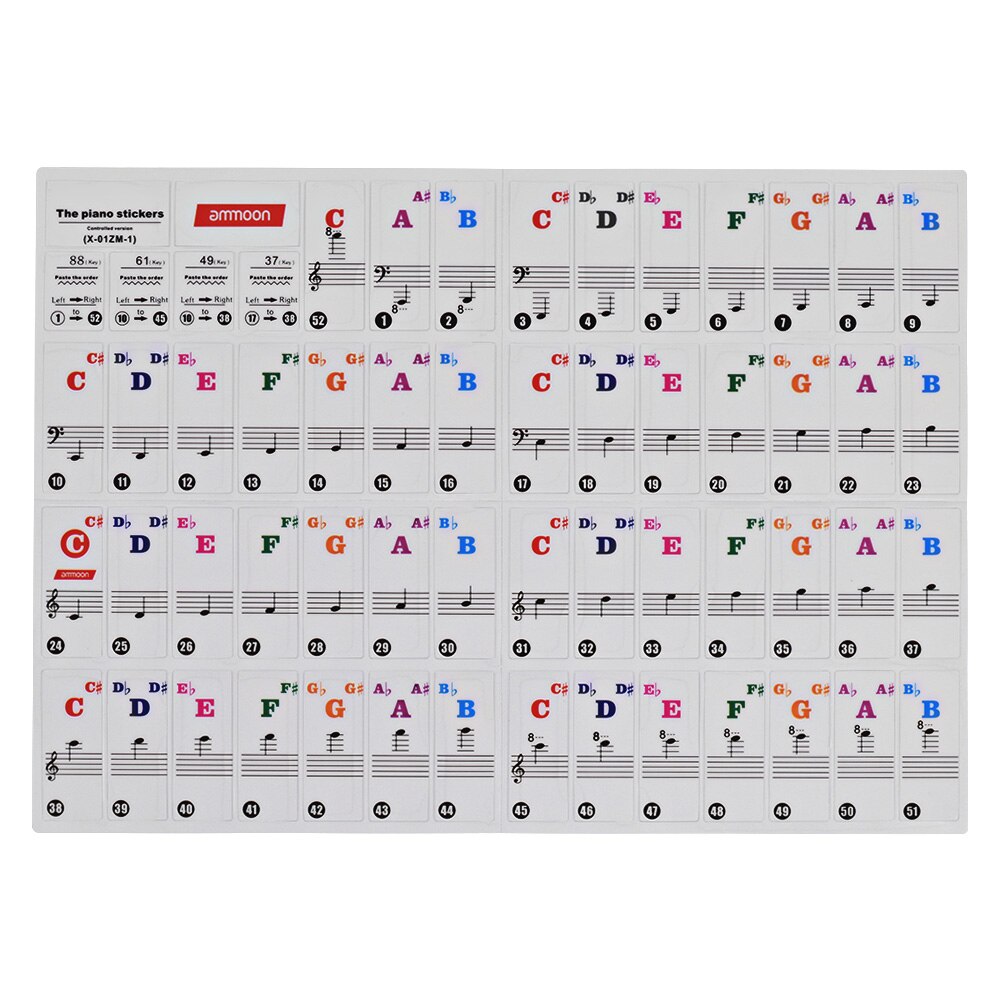 Ammoon Piano Kleurrijke Toetsenbord Stickers Voor 37/ 49/ 61/ 88 Key Toetsenborden Verwijderbare Voor Kinderen Beginners Piano praktijk Leren: style 2