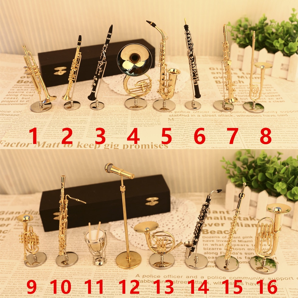 Dh Miniature Flute Clarinet Saxophone Trumpet Trombone French Horn Model Mini Musical Instrument Ornaments and Decoration