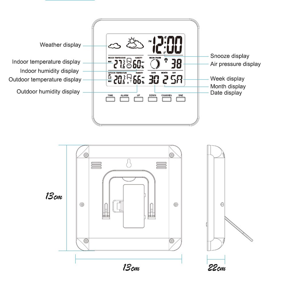 Digital Weather Station Wireless Indoor Outdoor Touch Thermometer Hygrometer Monitor Home Forecast Sensor Calendar