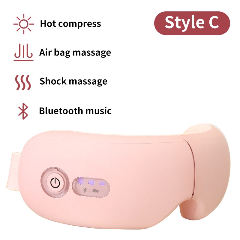 Masajeador de ojos inteligente recargable, masajeador Facial con Bluetooth, música, plegable, presión de aire, calefacción, relajación: C Pink
