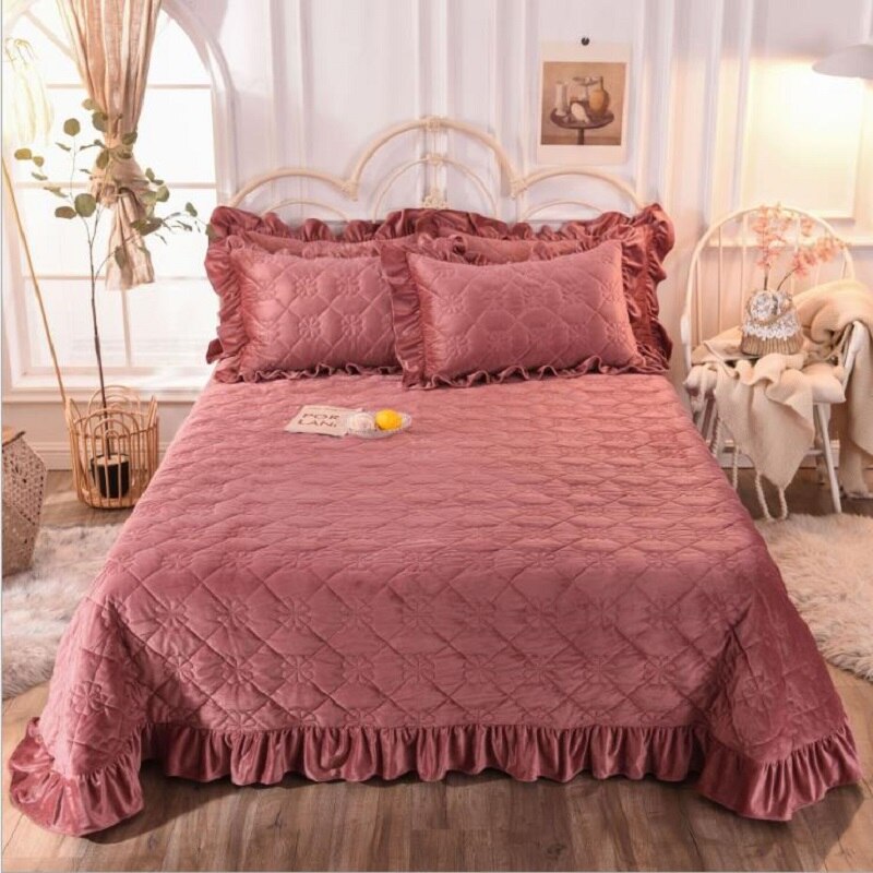 Kristalli sametti paksuuntuva päiväpeite sovitettu lakana yksivärinen lämmin peitto (tai tyynyliina) king queen size -vuode: Tumma pinkki / 240 x 250cm arkkia