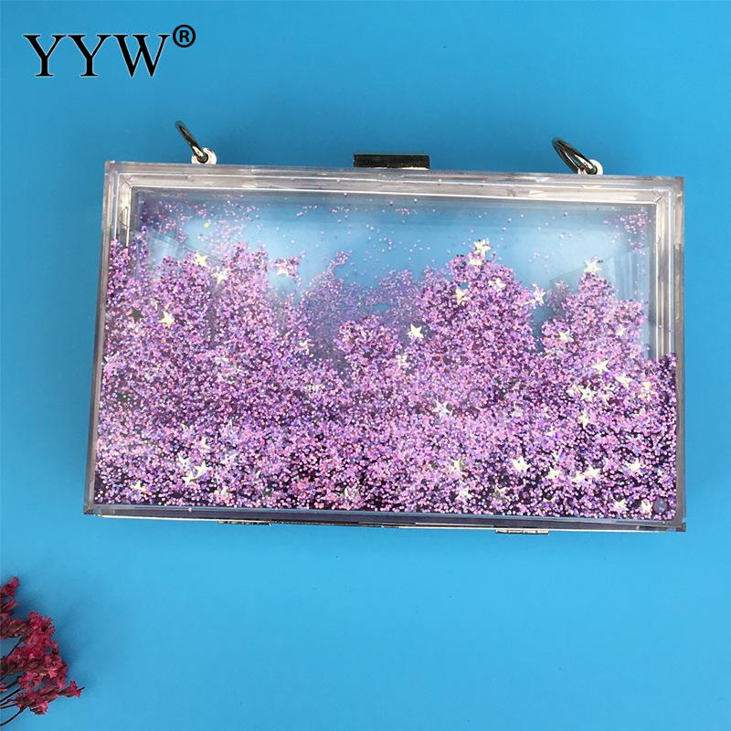 Bolso de mano de acrílico transparente con brillo para mujer y niña, caja de mano con lentejuelas, colorido, para de noche, boda, brillante: purple
