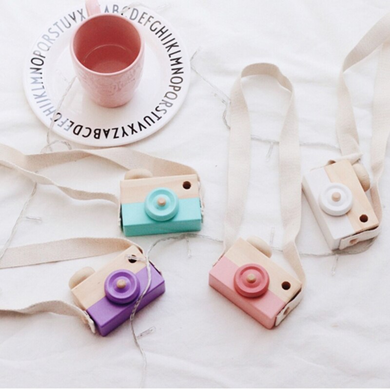 Cámara de juguete de madera para bebés y niños, juguete colgante para el cuello, accesorio de fotografía, decoración para casa de juegos,