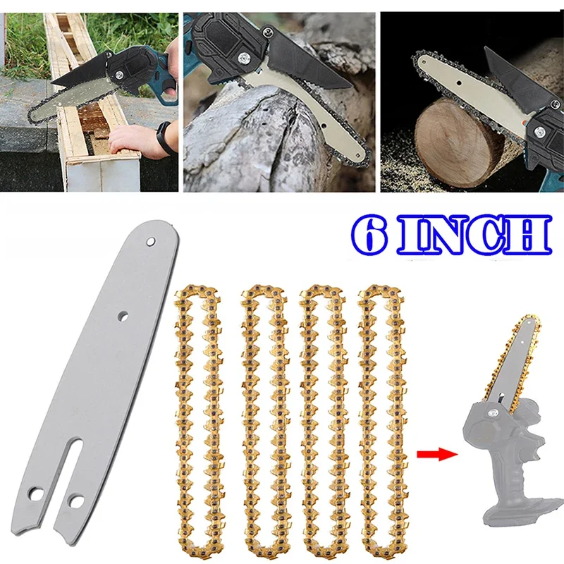 Mini corrente de motosserra de aço de 6 polegadas com barra guia 1/4 ".043" 37 DL conjunto de corrente de serra elétrica acessório de substituição manutenção de jardim