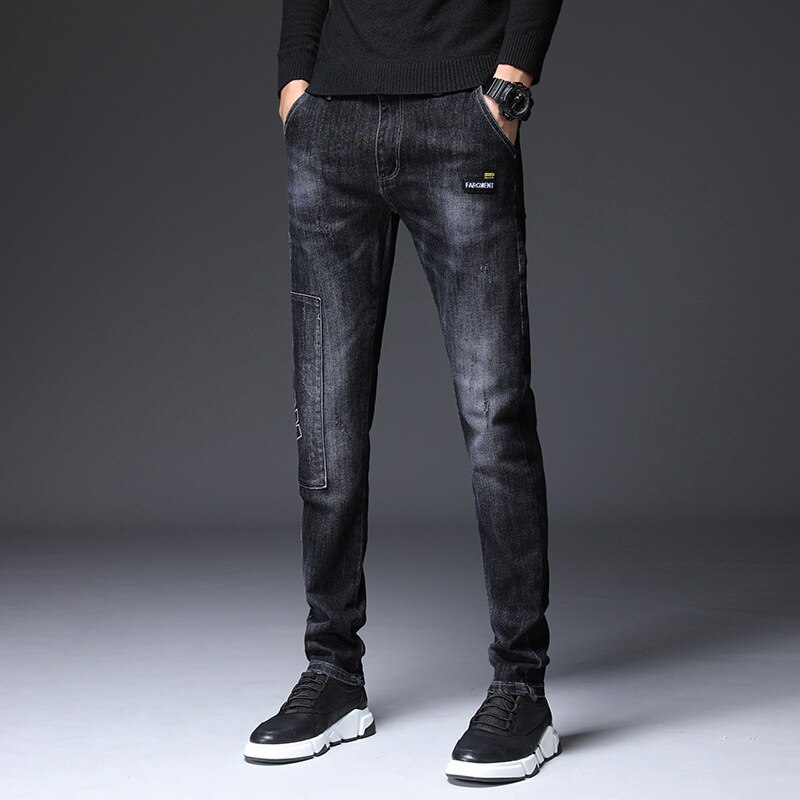 Heren denim jeans heren gekreukt gewassen 100%  katoenen dunne denim heren jeans ritssluiting knoopsluiting vijf-pocket jeansbroek