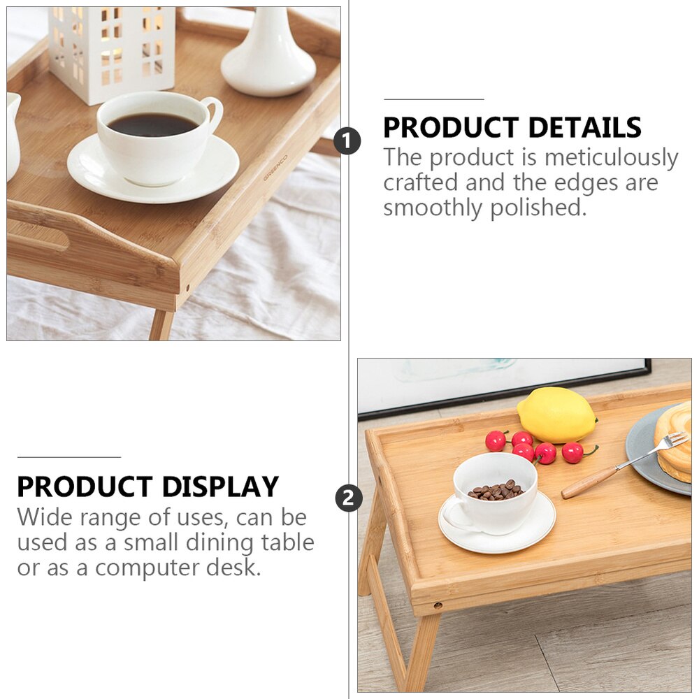 Laptop Desk Bamboo Bed Tray Table Breakfast Serving Tray with Foldable Legs