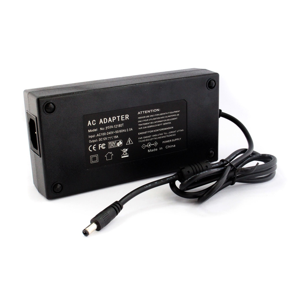 12V Power Supply DC 12 Volt 15A LED Power Adapter 180W with EU AU UK US Plug for LED Lights CCTV PC