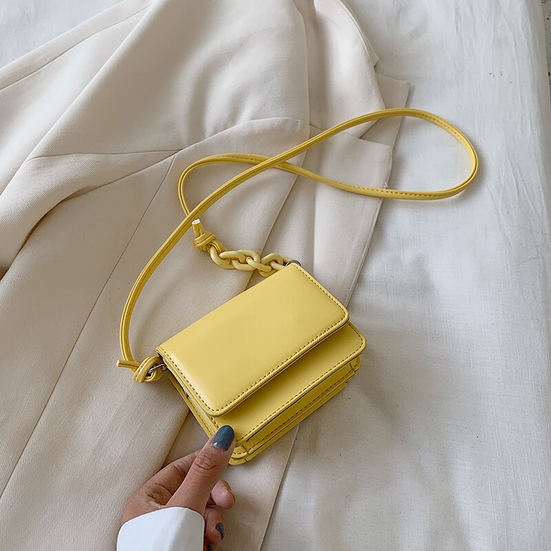 Solid color Mini Square Crossbody bag Summer PU Leather Women's Handbag Casual Shoulder Messenger Bag: 12 CM Yellow