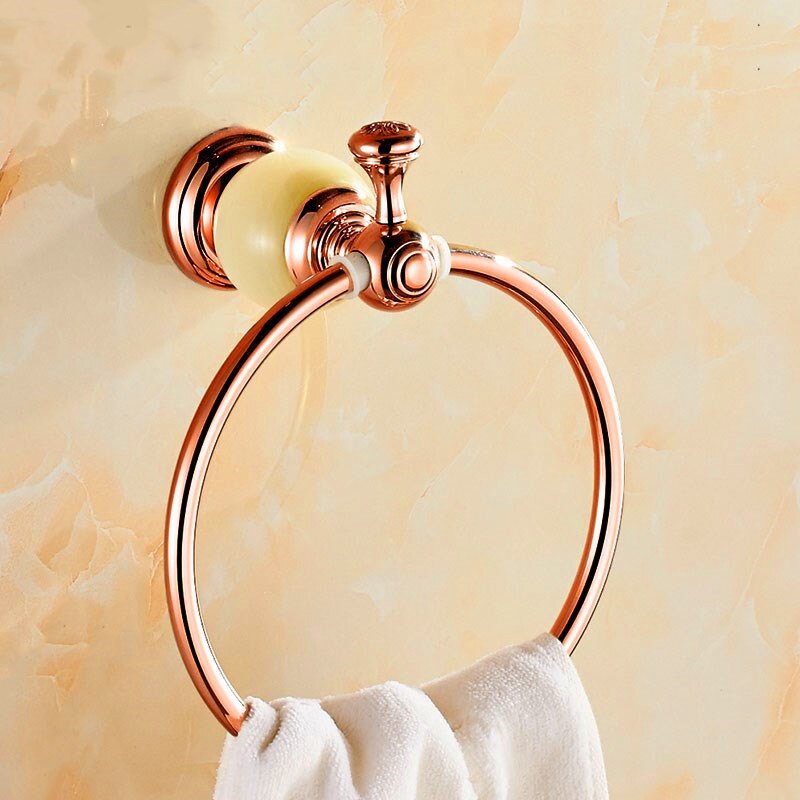 Roze gouden badkameraccessoires, jade badjashaak, handdoekring, toiletrolhouder, koper, messing, moderne badkameraccessoireset  wb8870