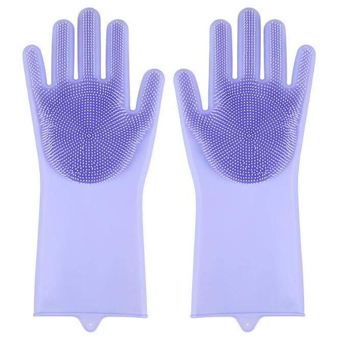 Fabrikanten directe verkoop magic silicone wassen gerechten keuken schoonmaken multi-purpose huishoudelijke siliconen borstel handschoenen: Paars